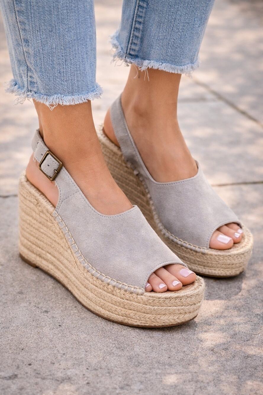 Soludos Sevilla Platform Wedge Espadrille Sandals Stone Size 9.5 4” Heels